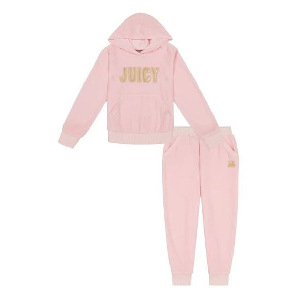 NWT $78 Juicy Couture Girl Velour Pink Set Hoodie Jogger Pants - Picture 3 of 5